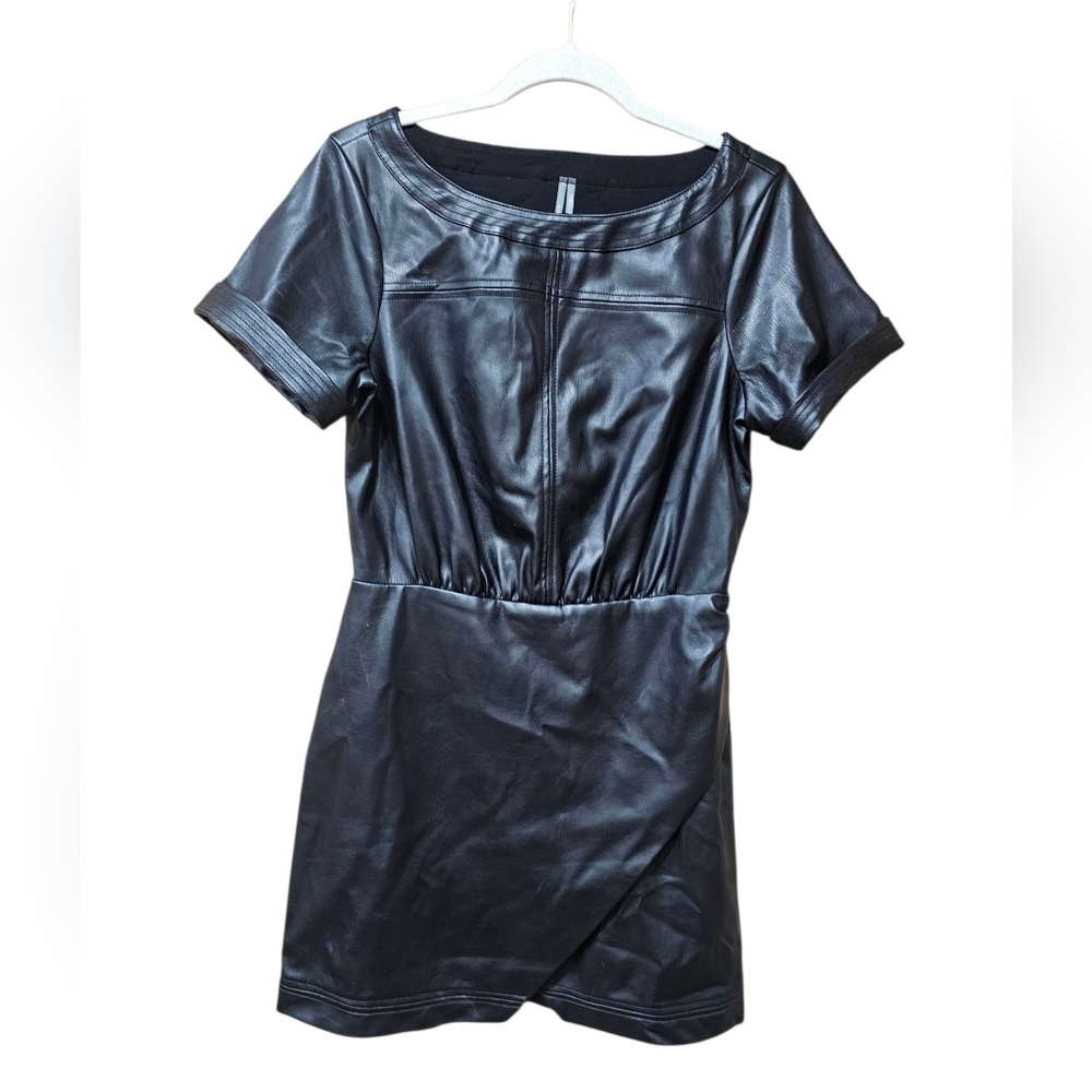 Anthropologie Black Faux Leather‎ Dress Size 8 - Picture 2 of 7